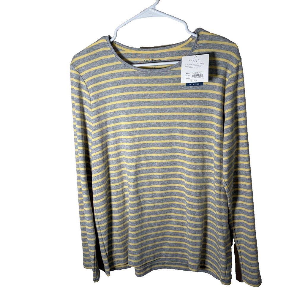 Croft & Barrow T-Shirt Women's Large Gray Yellow Long Sleeve Classic Top NWT